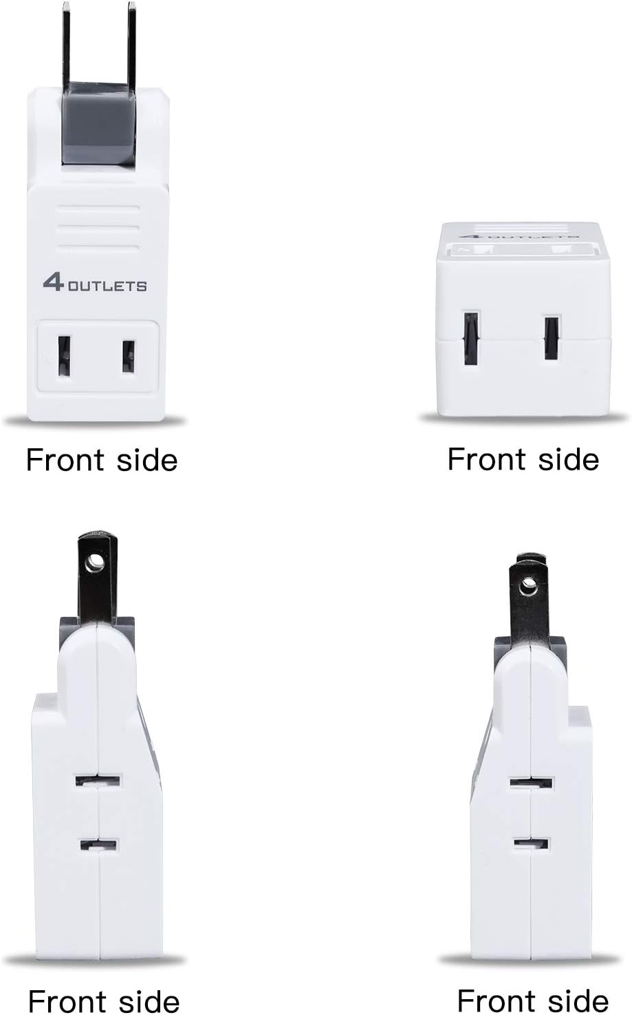 SYCON 2 Prong Swivel Wall Adapter, Electrical 4 Way Outlet Expander Plug, Multi Plug Extender Splitter, Multiple Ungrounded Mini Plug Wall Tap, Type A