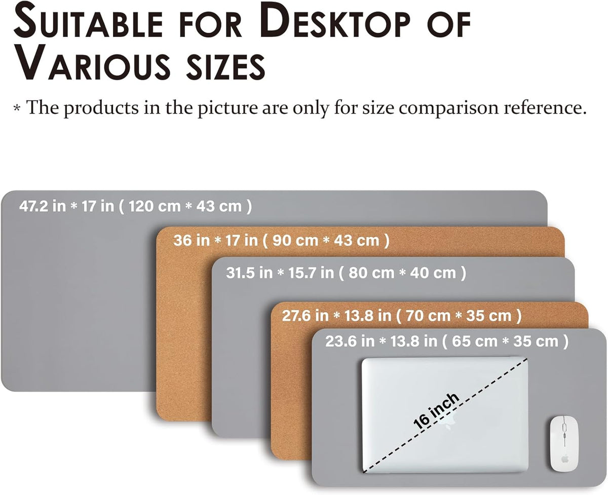 Cork Desk Mat - Dual-Sided Desk Pad for Office and Home - Desk Organization and Accessories - Ideal for Large Mouse Pad and Desk Mats on Top of Desks(Gray,27.6"x 13.8")