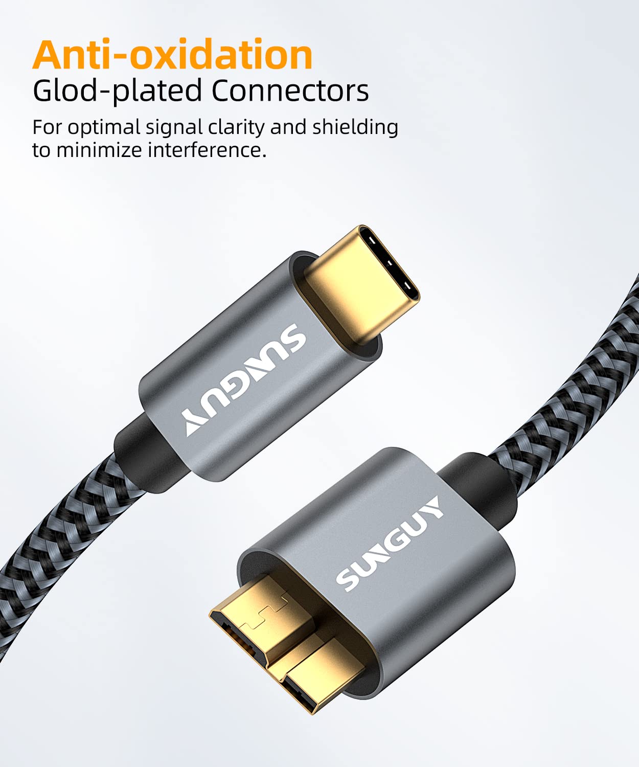 SUNGUY 10Gbps Micro B to USB C Hard Drive Cable 1FT, USB 3.1 USB C to Micro B, High-Speed External Hard Drive USB C Cable for iPhone 16 15 Pro/Pro Max, MacBook Pro/Air, WD Toshiba Westgate Seagate