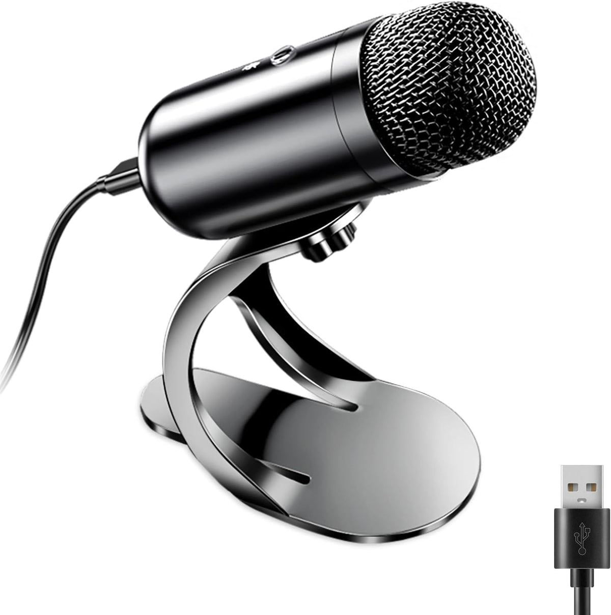 LIANGSTAR USB Computer Microphone, Podcast Mic Desktop with Mute Button for Recording Streaming, Omnidirectional Condenser, Plug&Play Stand with Volume Control for PC, Laptop, Mac, YouTube