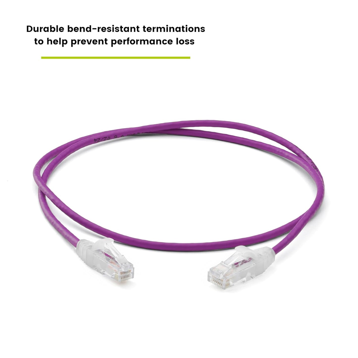TRUECABLE Cat6 Component Rated Patch Cable, Unshielded (U/UTP), 2ft, Purple, 28AWG Solid Copper, Snagless 10G High-Speed Ethernet Cable, PoE++ 4PPoE 100W, UL Listed, RoHS-3, 1 Pack