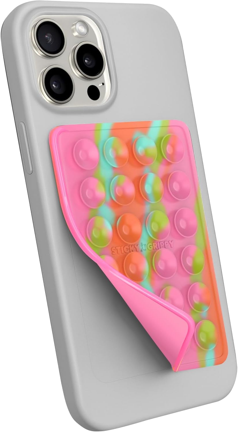 Suction Phone Case Mount, Sillicon Adhesive Phone Accessory for iPhone and Android, Hands-Free Fidget Toy Mirror Shower Phone Holder, Tiktok Videos and Selfies (Rainbow)