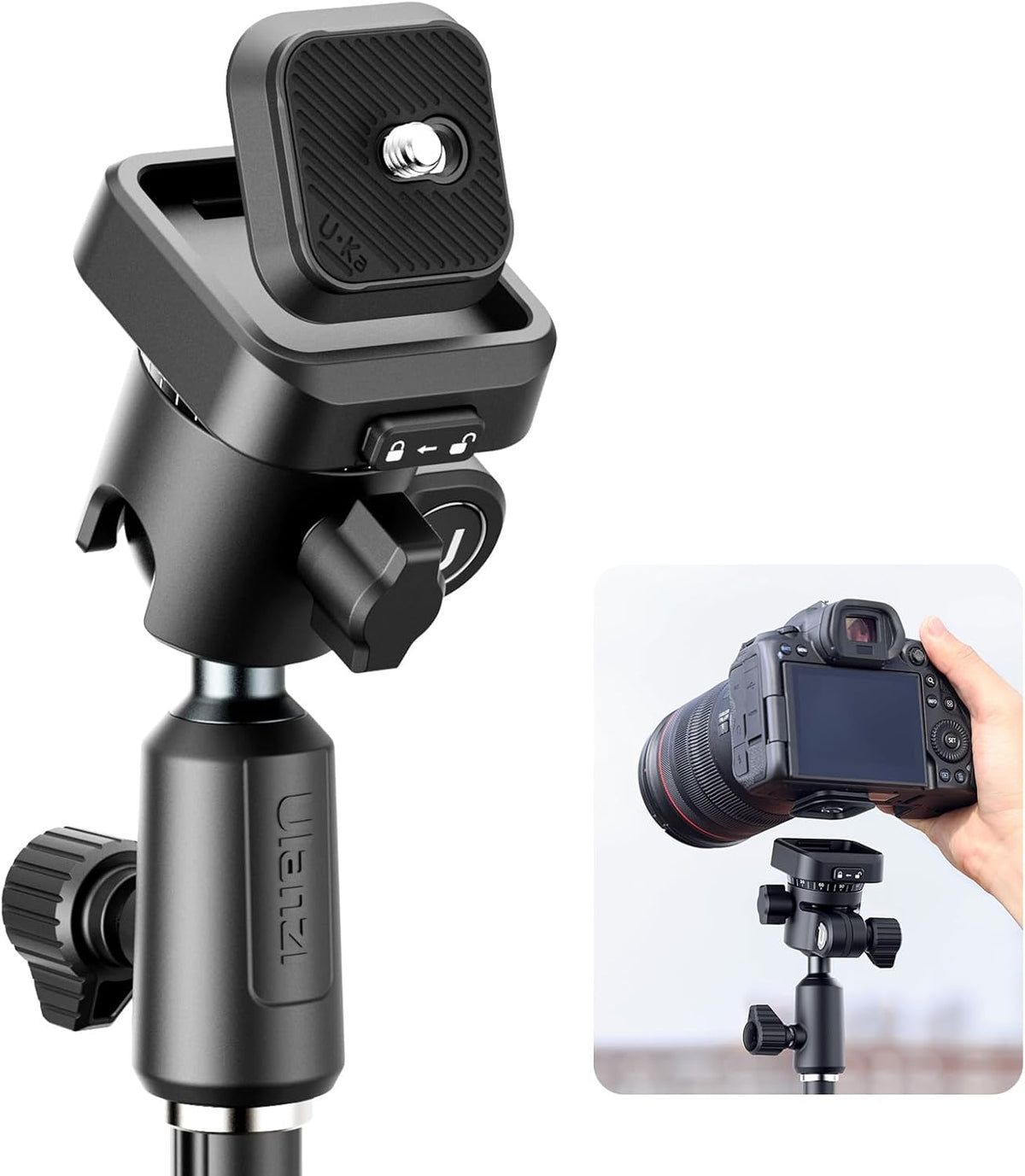 ULANZI TH02 Uka Inverted Ball Head Quick Release Metal Ball Head Camera Mount Uka 360° Rotating with Quick Release Plate, 2.5kg/5.5lb Load for Tripod, Monopod, DSLR, Camera