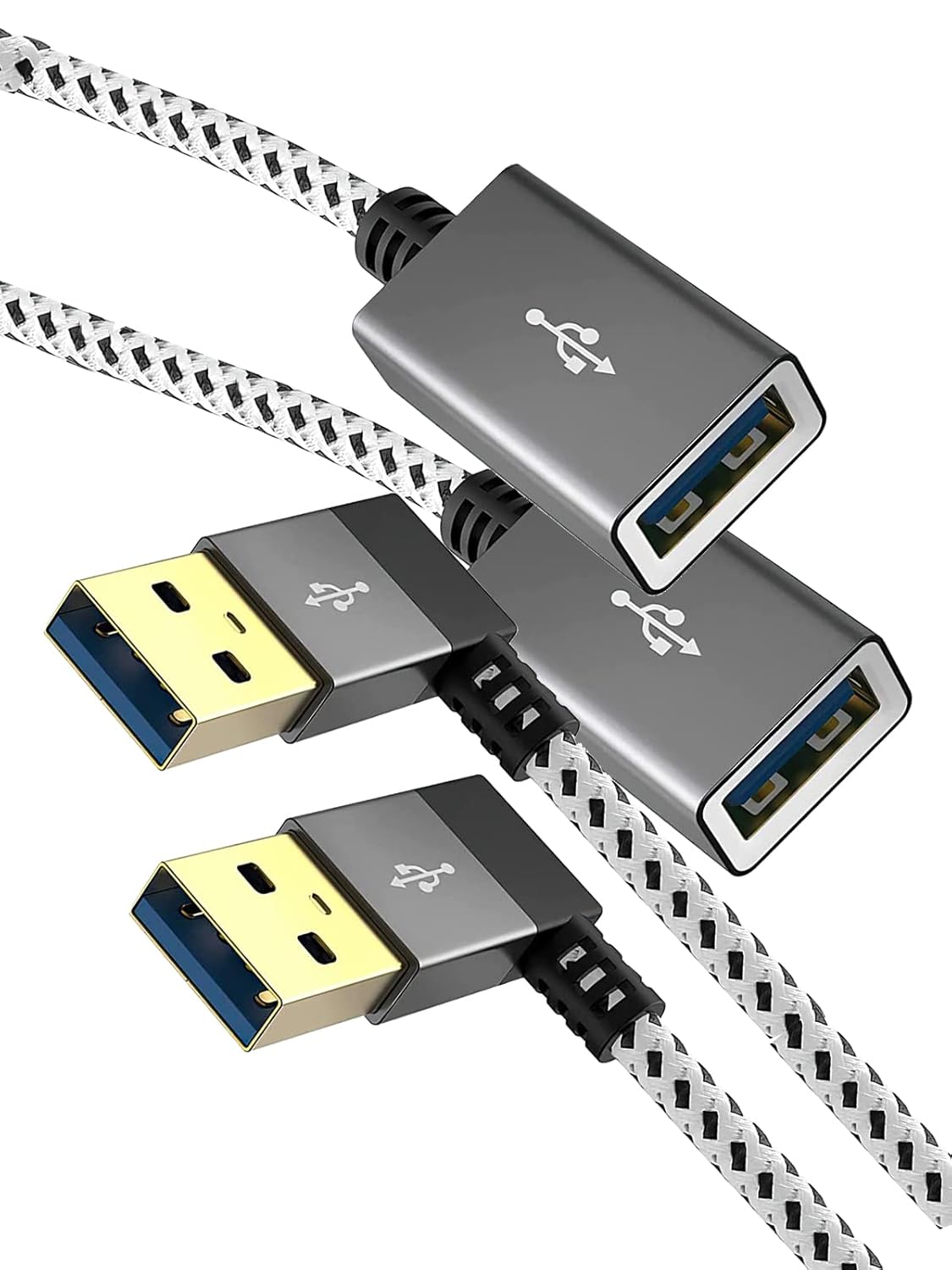 CableCreation USB 3.0 Extension Cable 1FT, [2-Pack] Left Angle USB 3.0 Male to Female Extender Cord, 90 Degree USB 3.0 for VR, PlayStation, Xbox, Keyboard, Space Gray, 0.3M