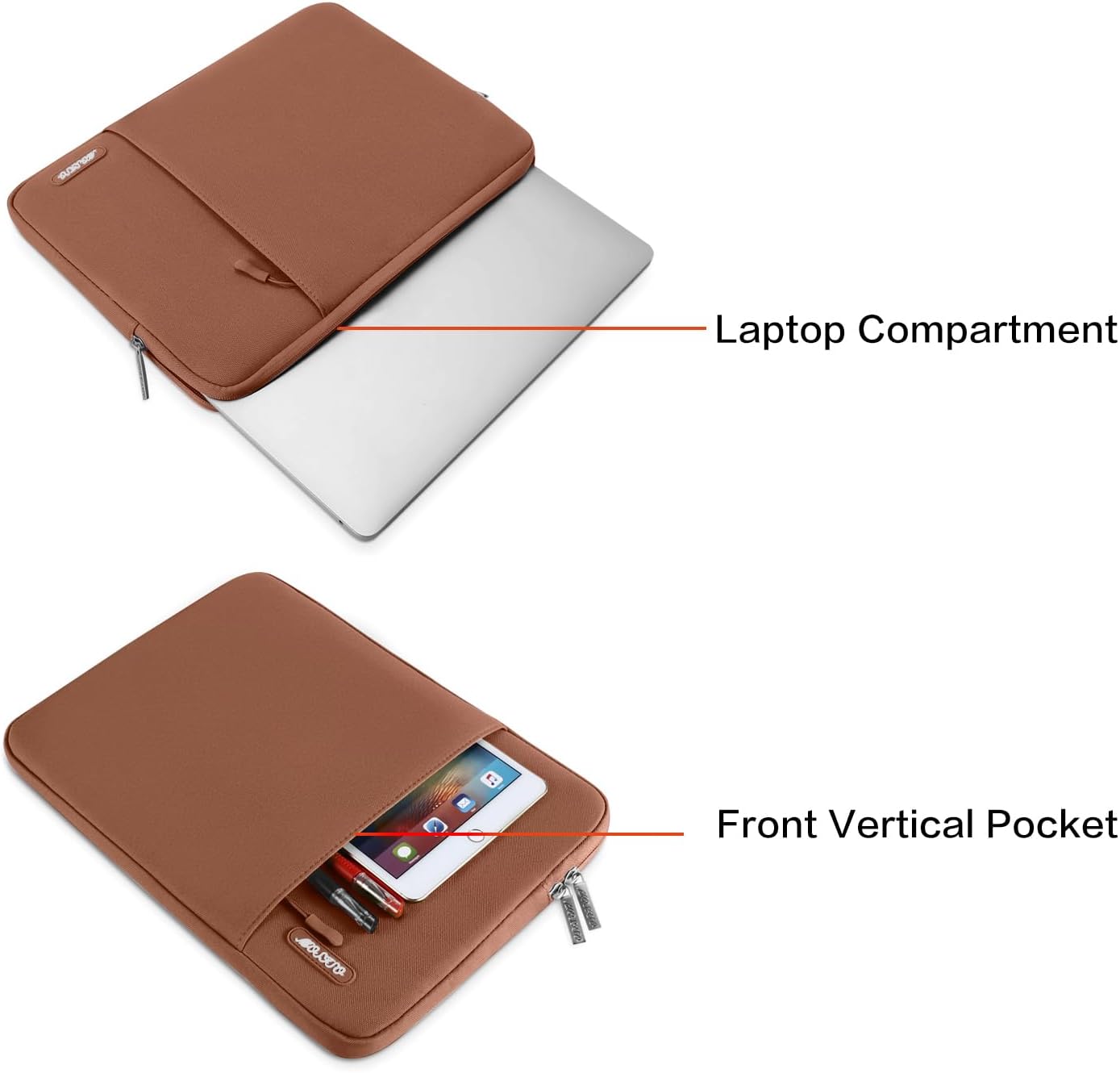 MOSISO Laptop Case 15 inch, 15 inch Laptop Sleeve Compatible with MacBook Air 15 M4 A3241 M3 A3114 M2 A2941 2025 2024 2023,Dell XPS 15,Polyester Vertical Computer Sleeve Bag with Pocket, Caramel Brown