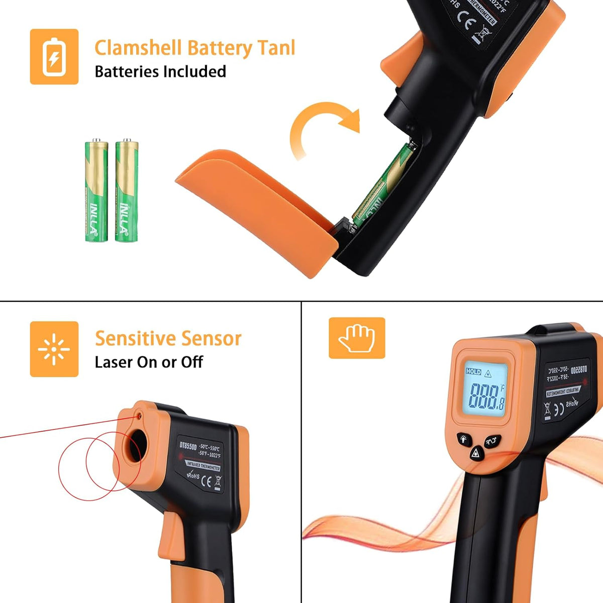 Infrared Thermometer Gun for Cooking, OnniOne Laser Thermometer Gun for Blackstone Pizza Oven, -58℉~1022℉ Non Contact Temperature Gun with Carrying Storage Case, LCD Backlit (NOT for Human)