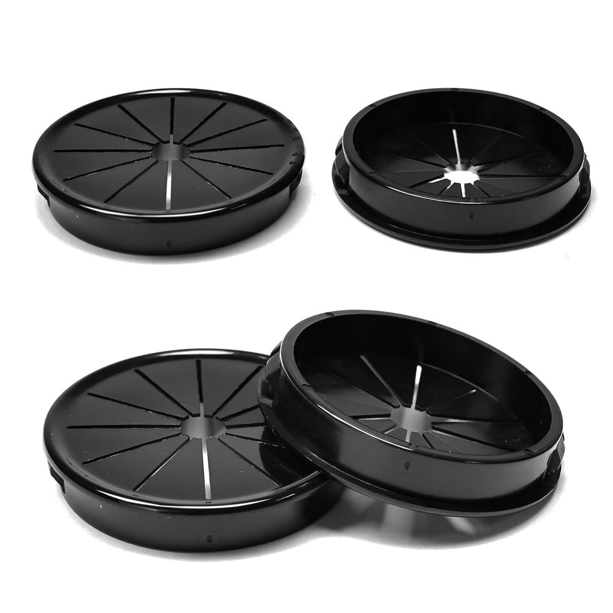 4 Pcs Cable Grommet, Snap Bushing 2-1/2" (63 mm) Mounting Diameter, Flexible Petal-Shaped Buckle Round Nylon Desk Grommet for Wires Through Countertop Cord Organizer and Protection, Black