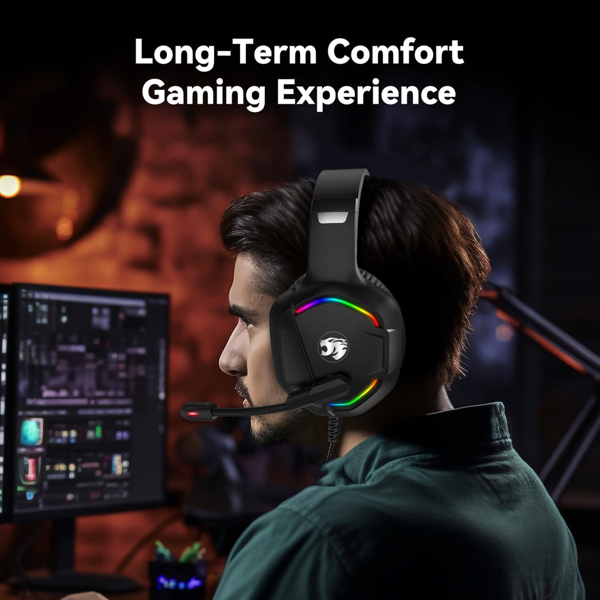 Gaming Headset with Microphone for Pc, Xbox One Series X/s, Ps4, Ps5, Switch, Stereo Wired Noise Cancelling Over-Ear Headphones with Mic, RGB, for Computer, Laptop, Mac, Nintendo, Gamer (Red)