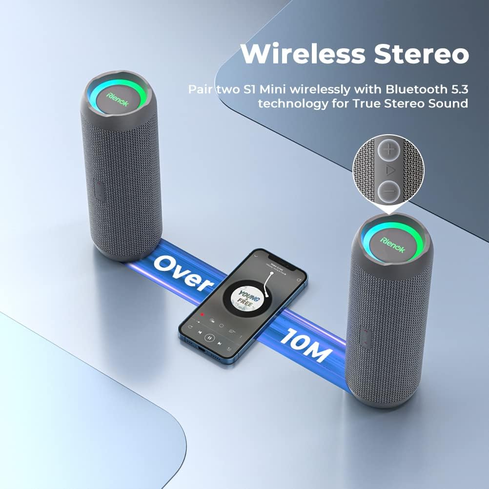 RIENOK Portable Bluetooth Speaker 30W Dual Pairing True Wireless Stereo HD Sound IPX7 Waterproof Outdoor Sport Shower Wireless Speaker Bluetooth 5.3 for Home Party