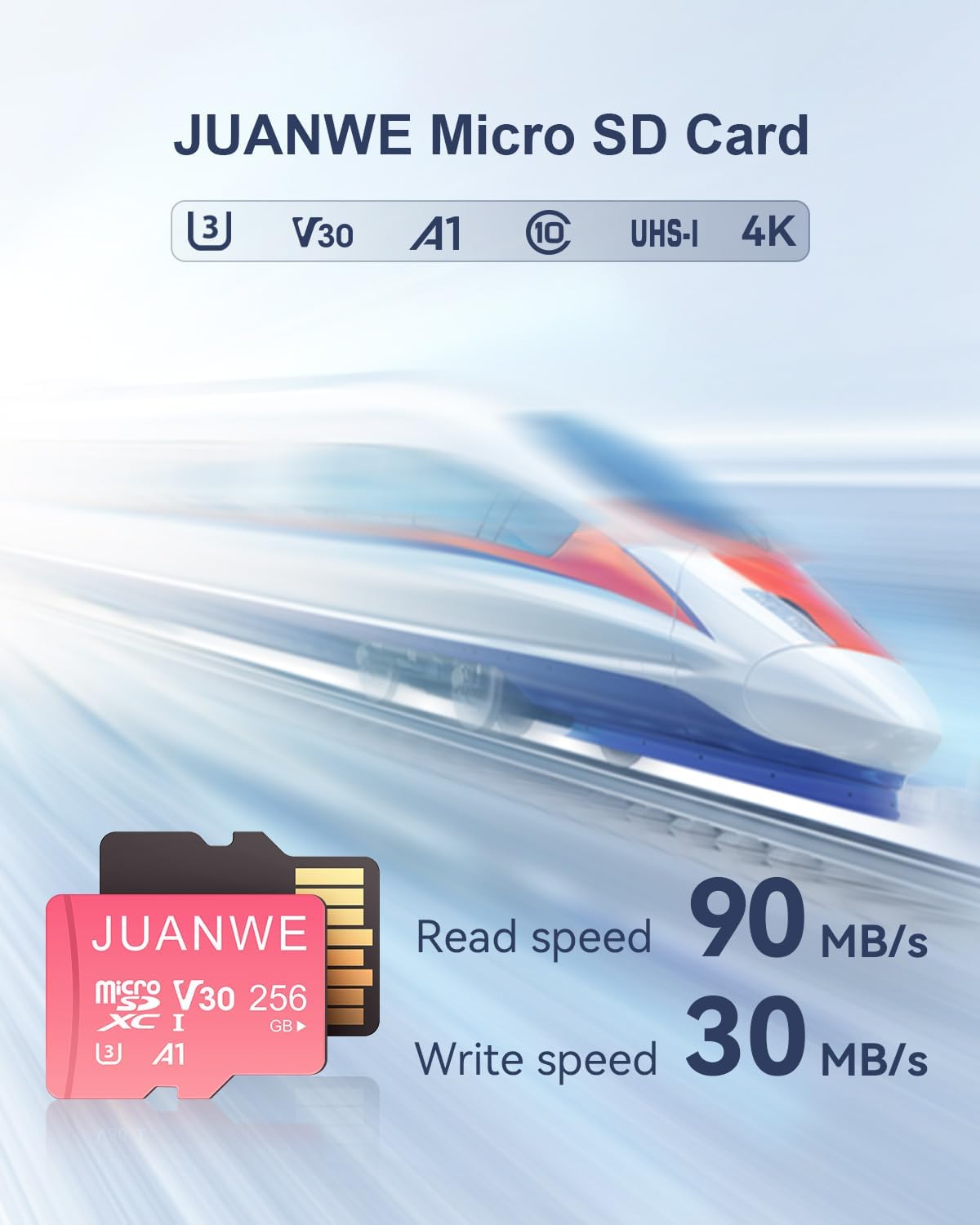 JUANWE 256GB Micro SD Card 2 Pack microSDXC Memory Card A1 U3 V30 4K + Adapter Memory Card SD Card UHS-I TF Card for Dash Cam/Camera, Pink 256GB