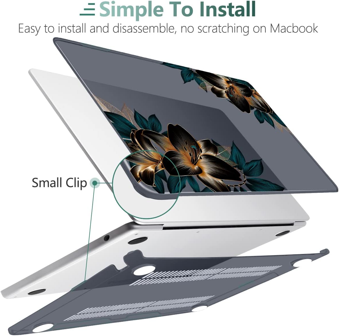 MEEgoodo Case for MacBook Air M4/M3/M2 13.6 inch 2025 2024 2022, Fit Model A3240 A3113 A2681, Compatible with MacBook Air 13 inch, Laptop Hard Shell Case with Keyboard Cover, Golden Lilies
