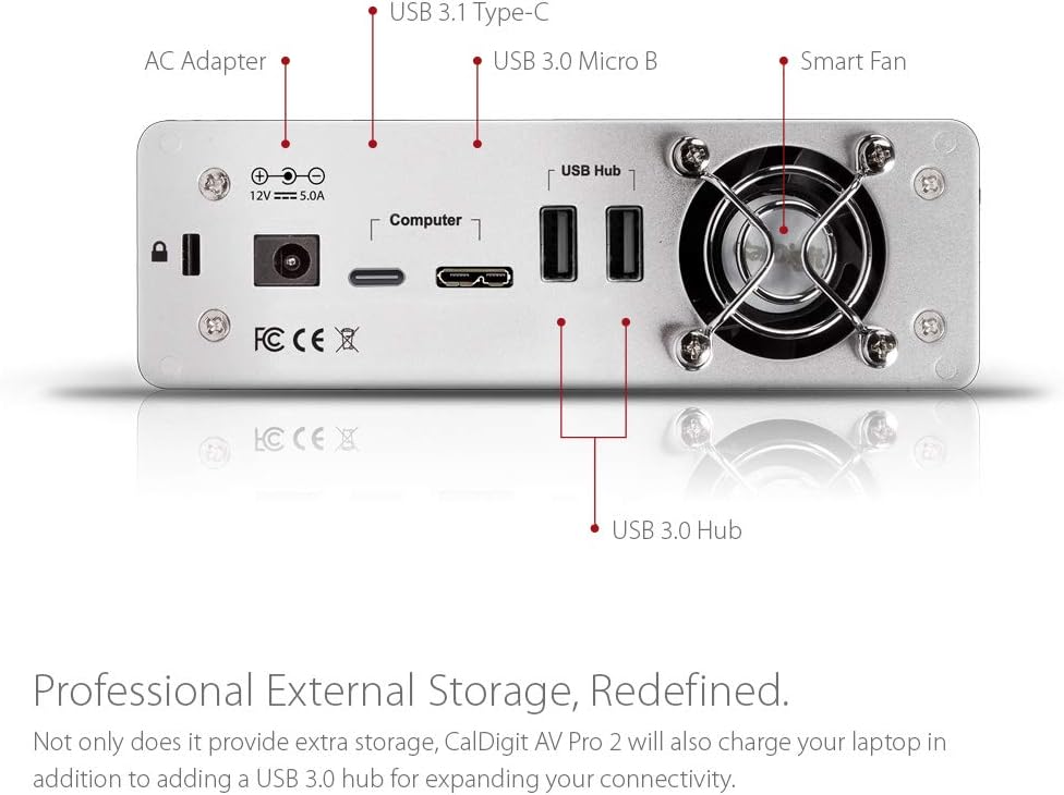 CalDigit AV Pro 2 Storage Hub USB C External Hard Drive - Charge up to 30W, Compatible with USB-C and Thunderbolt Type-C Computers (0TB Enclosure Kit)