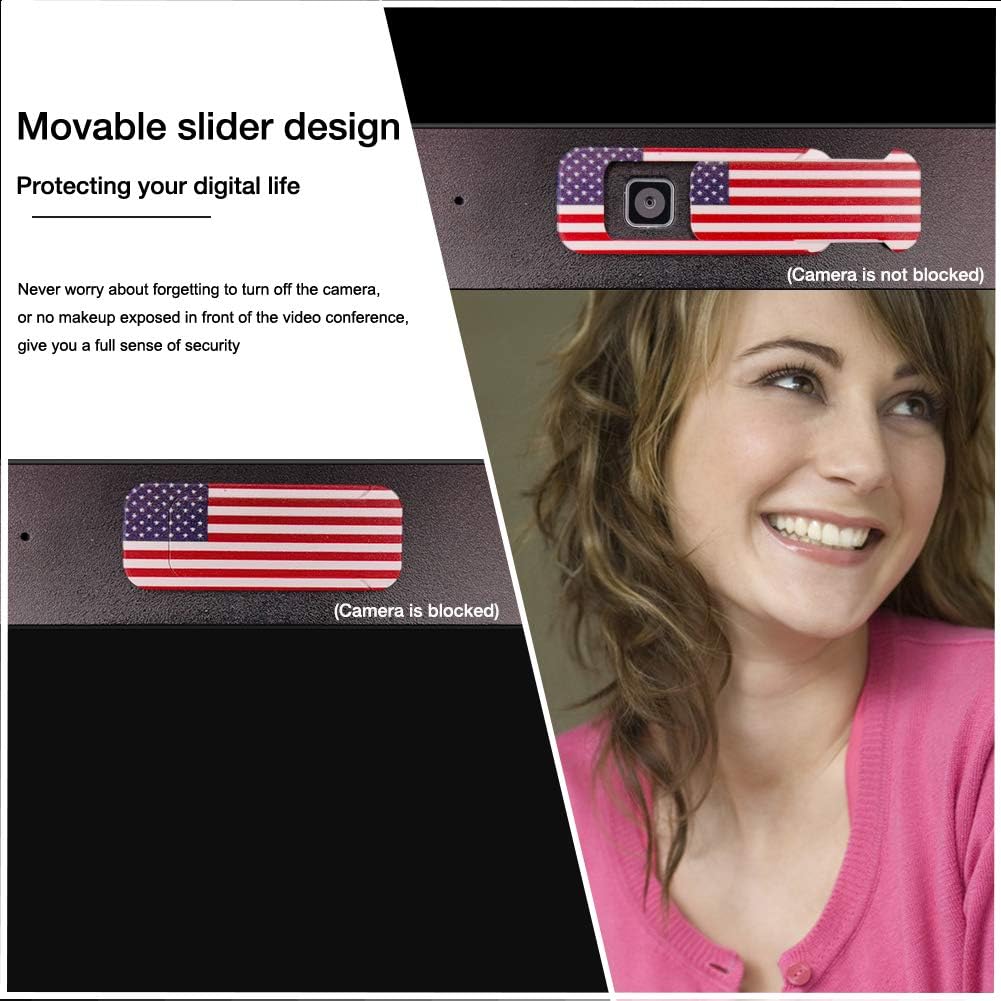 Webcam Cover, Laptop Camera Cover Slide, Ultra-Thin, US Flag Pattern Design, Web Camera Cover fits Laptop, Desktop, PC, Macboook Pro, iMac, Computer, Protect Your Privacy & Security