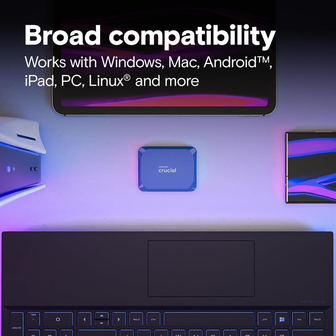Crucial X10 6TB Portable SSD, Up to 2,100MB/s, USB 3.2 USB-C, External Solid State Drive, Compatible with Windows, Mac & Android, Durable Storage for Games, Photos & Files, Blue - CT6000X10SSD9-02