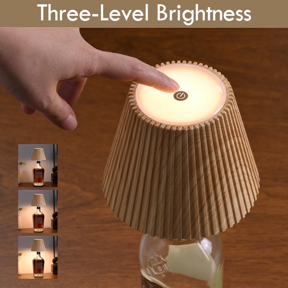 WILIT Wireless Bottle Lamp Shades for Table Lamps, 3 Level Brightness Touch Night Light, Rechargeable Cordless Lamp for Bedroom Bar&Restaurant, Table Top Decor, House Warming Gifts, Mothers Day Gifts