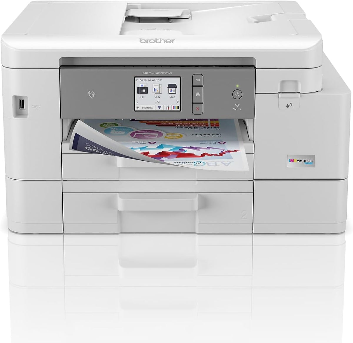 Brother MFC-J4535DW INKvestment -Tank All-in-One Color Inkjet Printer with NFC, Duplex and Wireless Printing Plus Up to 1-Year of Ink in-Box, White