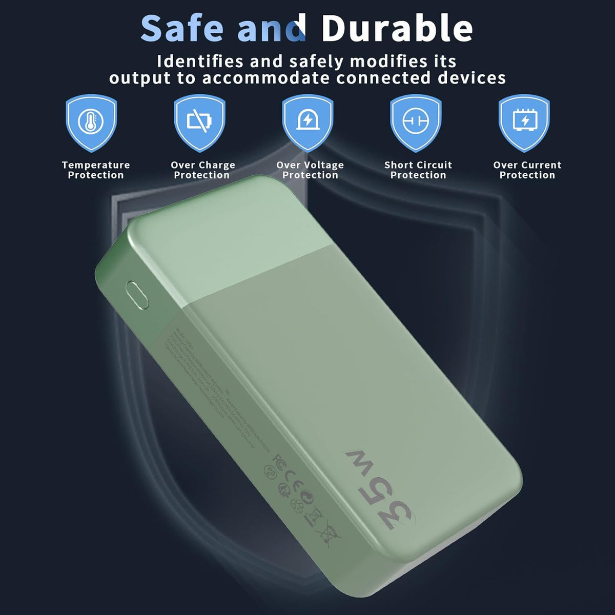 NOBIS Portable Charger, 20000mAh Power Bank, 35W Power Bank Fast Charging, Battery Pack with C to C Cable, Battery Bank with Digital Display for Phone Android etc