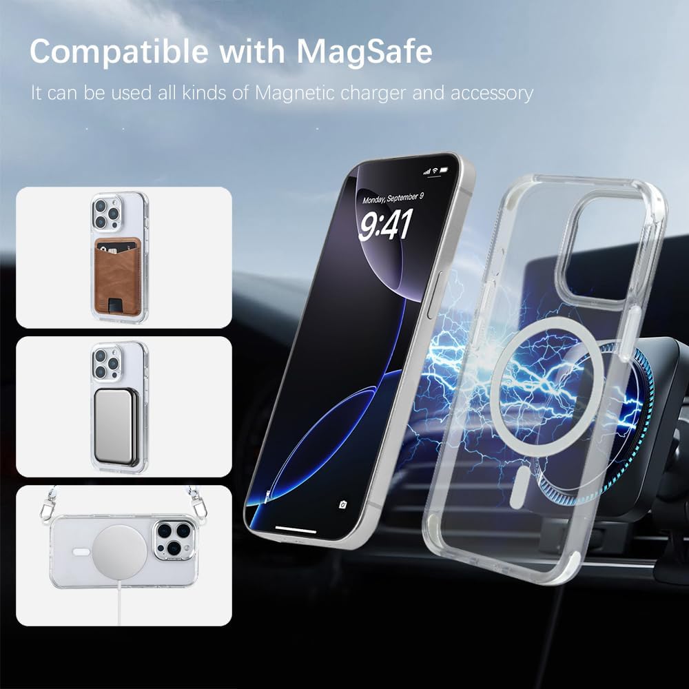 for iPhone 15 Pro Max Case with 62.99 inch Lanyard, Classic Clear&White Magnetic Phone Case, Drop&Shockproof Protection Cases, Phone Holder Lanyard, Compatible with Magnet Accessory