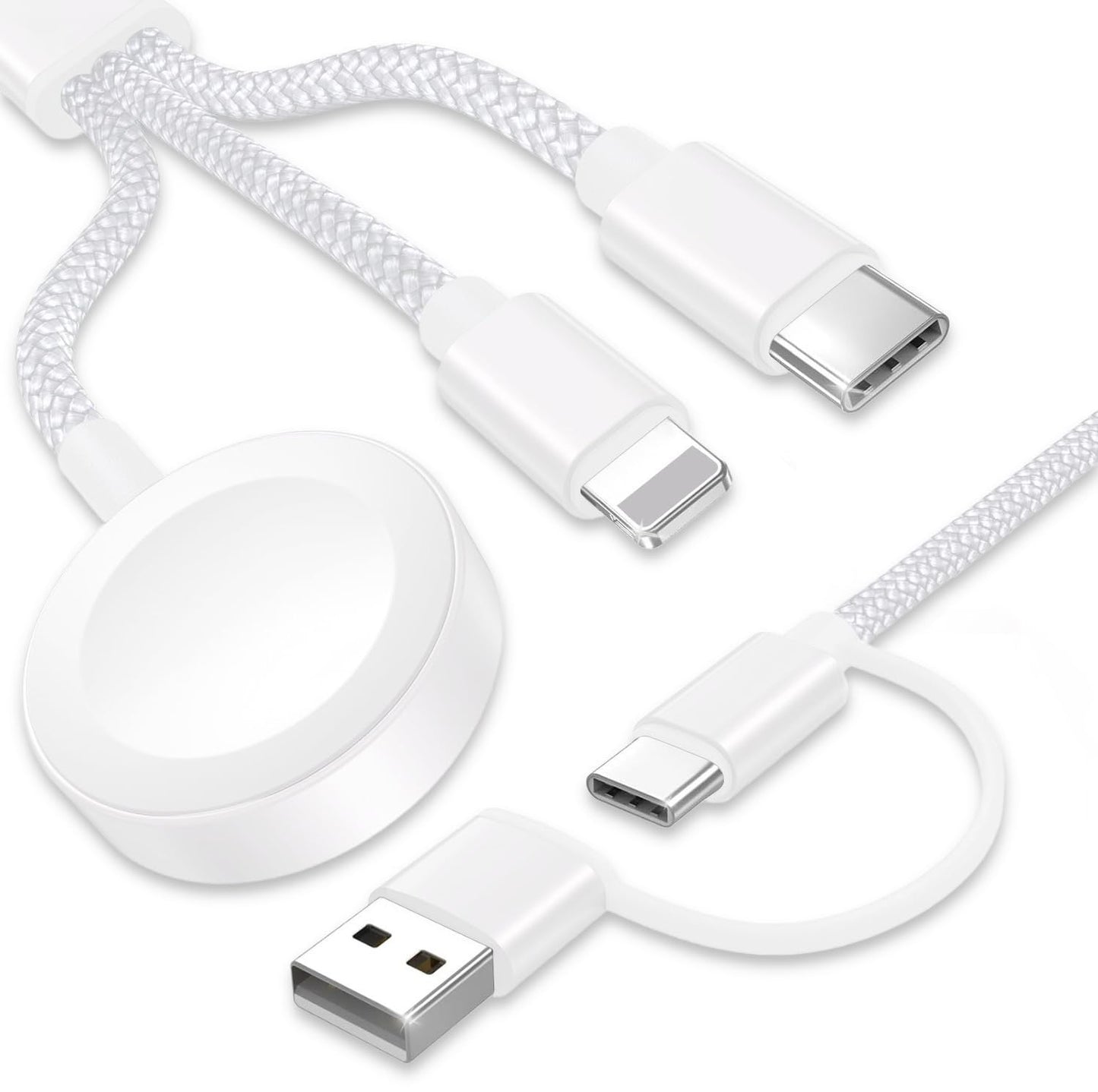 Upgraded 3 in 2 USB C Cable for Apple Watch Charger (4FT/1.2M) Travel USBC Multi Fast Charging Cord Compatible with iWatch Ultra 2/SE 2/10/9/8/7-1, iPhone 16 Pro Max Plus/15/14/13/12/11, iPad, AirPods