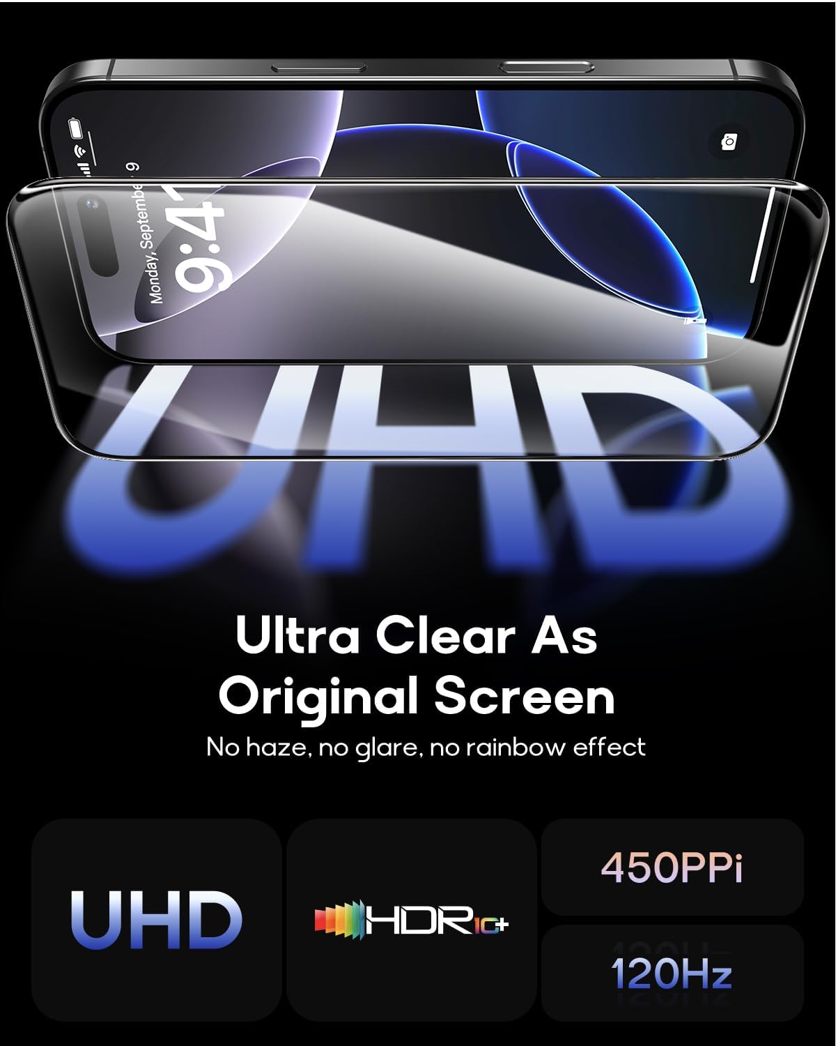 3 Pack for iPhone 15 Pro Max Tempered Glass Screen Protector:9H+ Durable, Auto Positioning, Bubble Free, High Definition, Easy Installation