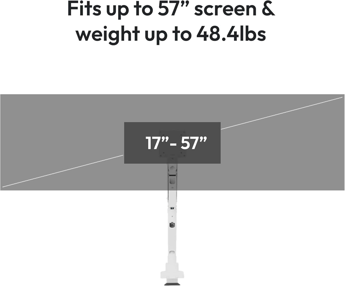 Pixio PS2S Titan White Ultrawide Mega Heavy-Duty Premium Single Monitor Arm Stand fits up to 57 inch Monitors Holds up to 59.4lbs VESA Compatible Integrated Cable Management