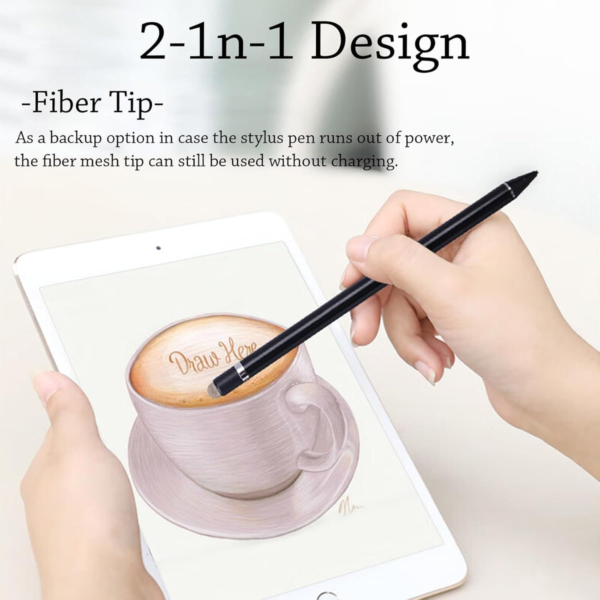 Stylus Pen for iPad, DOGAIN Active Pencil for Touchscreen with Dual Touch Function, Active Digital Fine Point Pen Compatible with Apple iPad/Pro/Air/Mini/iPhone/Samsung//iOS/Android and More - Black