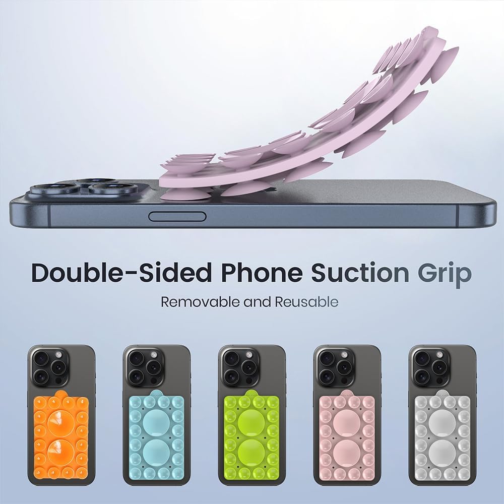 Silicone Suction Phone Holder Mount,Silicon Adhesive Phone Accessory for iPhone and Android, Hands-Free Mirror Shower Phone Holder,TikTok Videos and Selfies (Violet 2Pack, Double Sided)