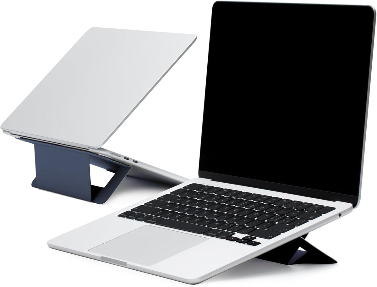 MOFT Laptop Stand for Desk, Adhesive Airflow Laptop Cooling Riser for Heat Dissipation with 2 Adjustable Viewing Angles, Foldable & Portable Computer Stand Compatible with Laptops 11"-16", Navy Blue