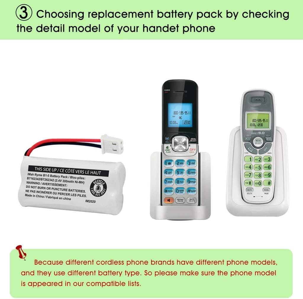 iMah BT162342/BT262342 2.4V 300mAh Ni-MH Cordless Phone Battery Pack, Also Compatible with BT183342/BT283342 AT&T BL102-3 EL52351 TL90070 VTech CS5119 DS6511 DS6722 LS6305 Handset, 3-Pack
