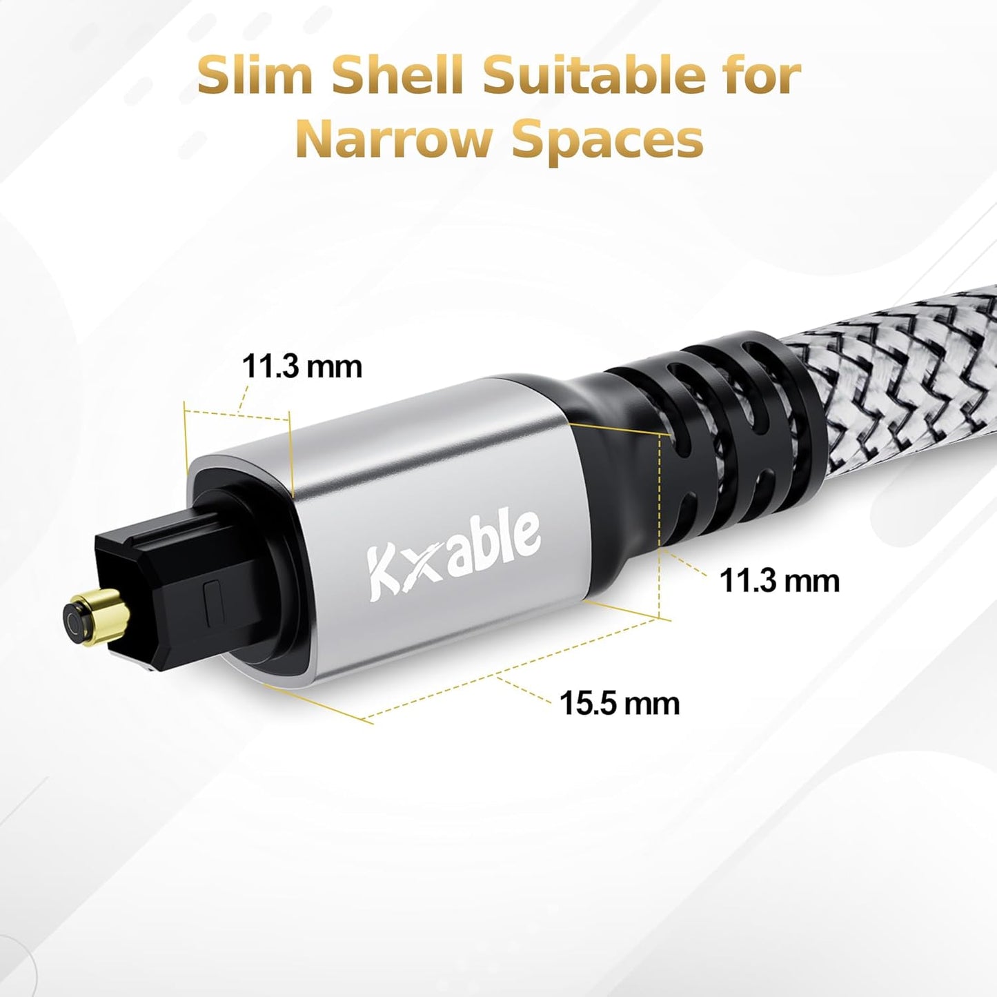 Optical Audio Cable 30 FT, Digital Audio Cable, Toslink Fiber Optic Cord, [Nylon Braided, Slim Aluminum Shell, Gold Plated Connector], for Home Theater, Sound Bar, PS4, Xbox, TV and More