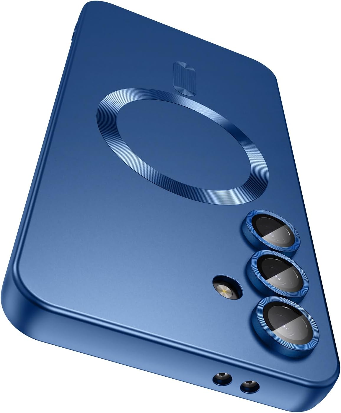 Magnetic for Samsung Galaxy S25 Plus Case [Compatible with MagSafe][Built-in Camera Lens Protector] Slim Soft Silicone Bumper Shockproof Metallic Luster Phone Shell (Blue)