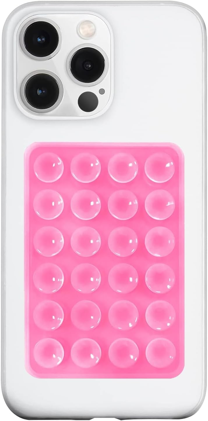 Silicone Suction Phone Case Mount, Silicon Adhesive Phone Accessory for Smartphones, Hands-Free Mirror Shower Phone Holder for Selfies, Tiktok Videos (Pink)