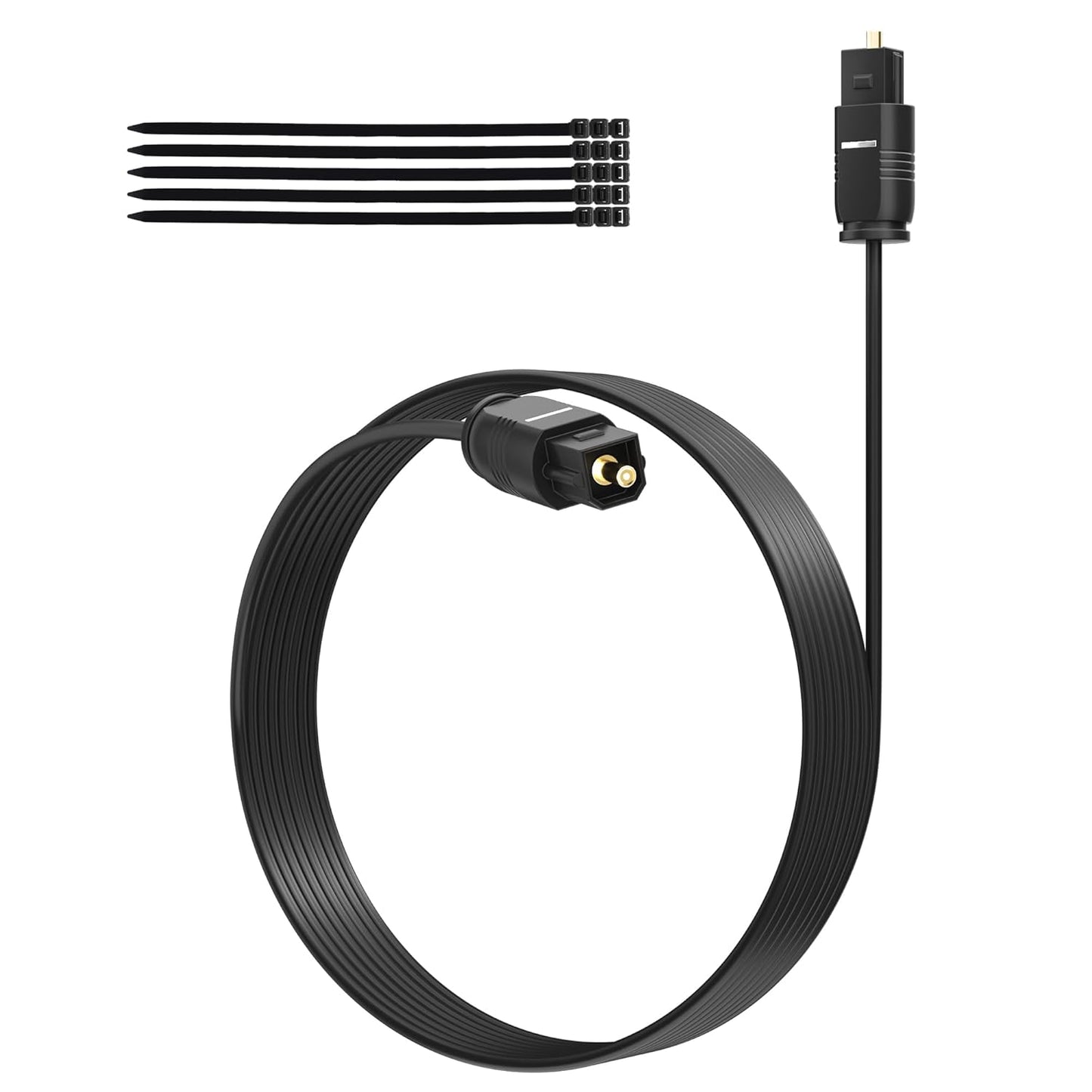 Adoreen Ultra-Thin Slim Digital Optical Audio Cable 50FT, Fiber Optic SPDIF Toslink Cord Gold-Plated High-Speed Flexible & Durable for TV Soundbar Home Theater Game Console PS4 Xbox Samsung +Ties