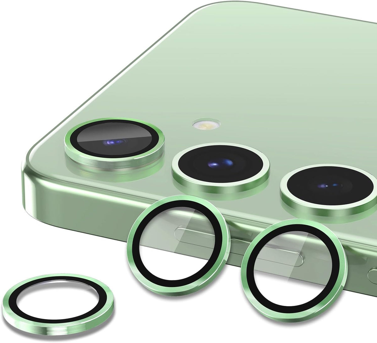 for Samsung Galaxy S25 Plus Camera Lens Protector, Individual Metal Ring Tempered Glass Lens Cover, [Strong Adsorption] Scratch Resistant Ultra-Thin HD Clear Lens Cover, 1 Set-Light Green