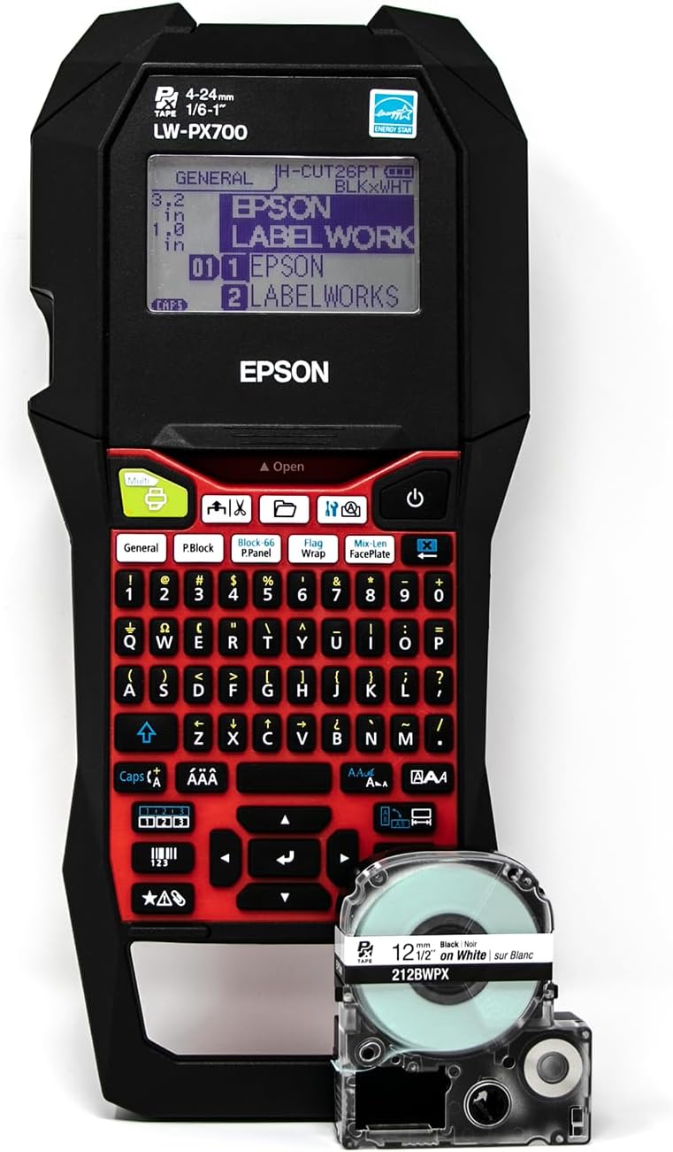 LABELWORKS Epson LW-PX700 Industrial Label Maker Kit - Compatible with Large Variety of Tape Types, Portable Handheld Label Printer