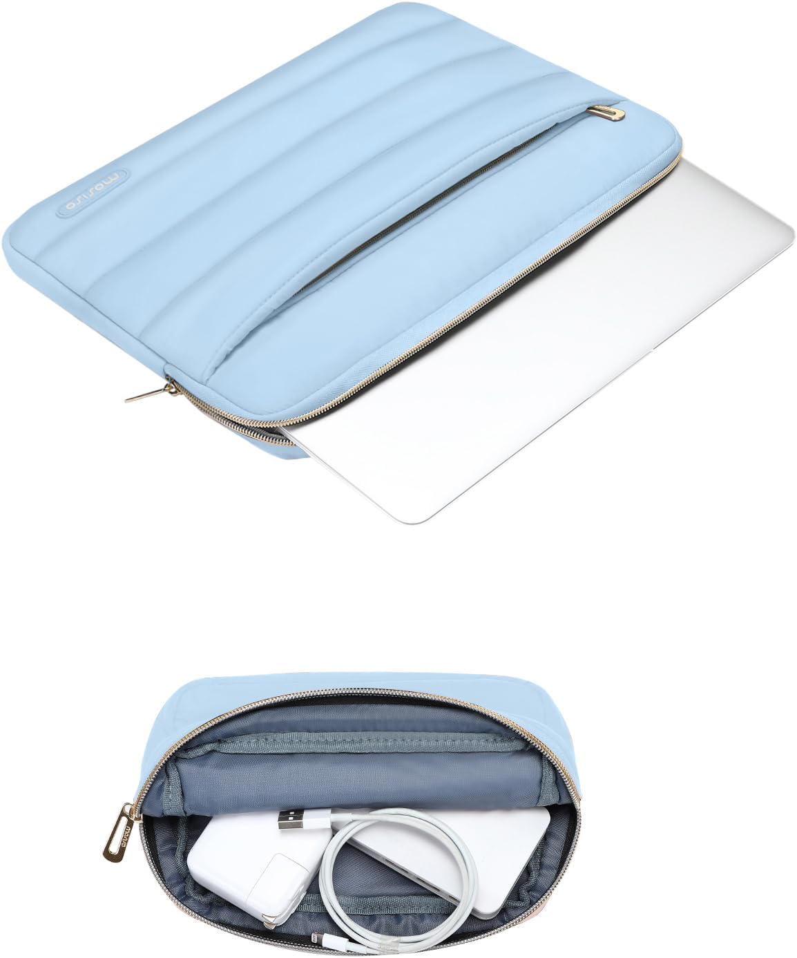MOSISO 14 inch Laptop Case, 14 inch Puffy Laptop Sleeve Compatible with HP Lenovo Dell ASUS Acer, HP Stream, Dell Latitude, Lenovo IdeaPad, Polyester Horizontal Bag with Small Case, Air Blue