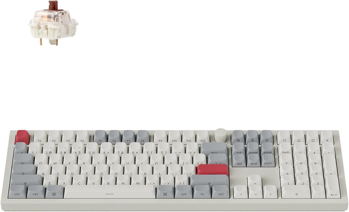 Keychron Q6 Max QMK/LAUNCHER Wireless Bluetooth/2.4 GHz/USB-C Wired Custom Mechanical Keyboard, Full Size Programmable Knob RGB Backlit Hot-Swappable Gateron Brown Switch for Mac Windows Linux - White