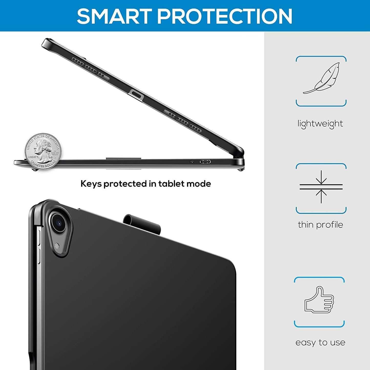 Keyboard Case for iPad 10.2 9th/8th/7th Gen, Rotating Case for iPad9/iPad8/iPad7 with Backlits Touchpad Keyboard-360° Rotatable Smart Cover with Pencil Holder, Silver