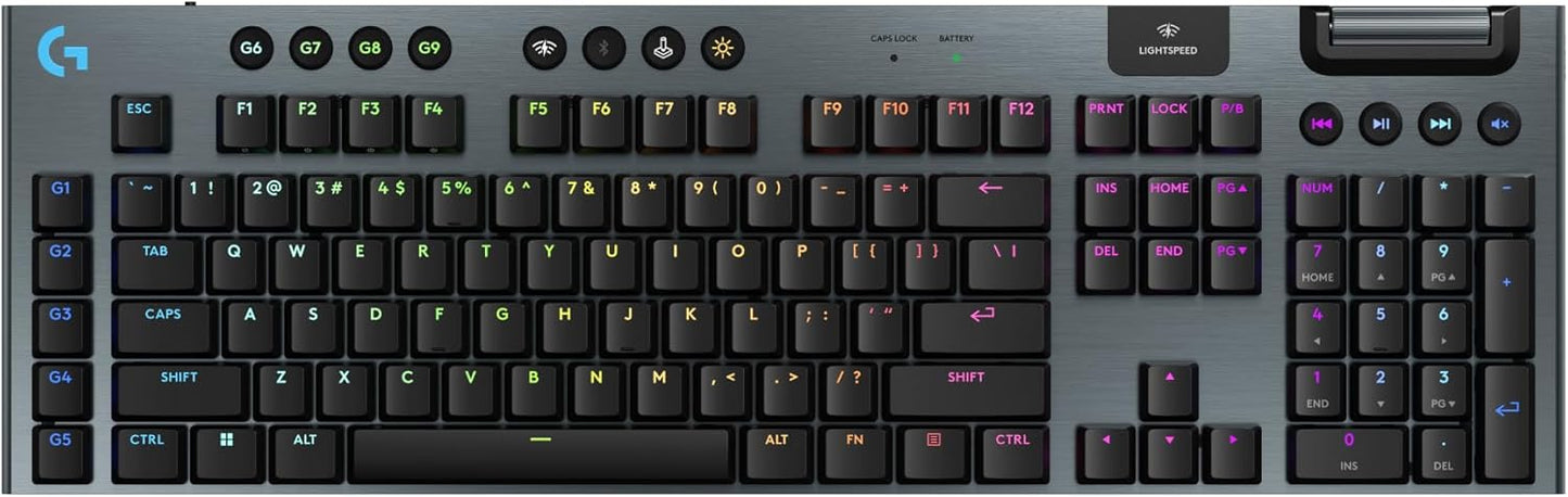 Logitech G915 X Lightspeed Wireless Mechanical Gaming Keyboard, Double-Shot PBT Keycaps, Fully Programmable Keys, RGB Backlit Mac/PC Gaming Keyboards, Aluminum Finish, GL Linear Switches, Black