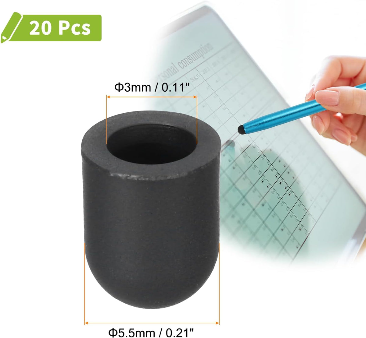 MECCANIXITY 20Pcs Replacement Stylus Pen Tips 5.5mm Conductive Capacitive Touch Screen Pens Tips Silicone Rubber, Black
