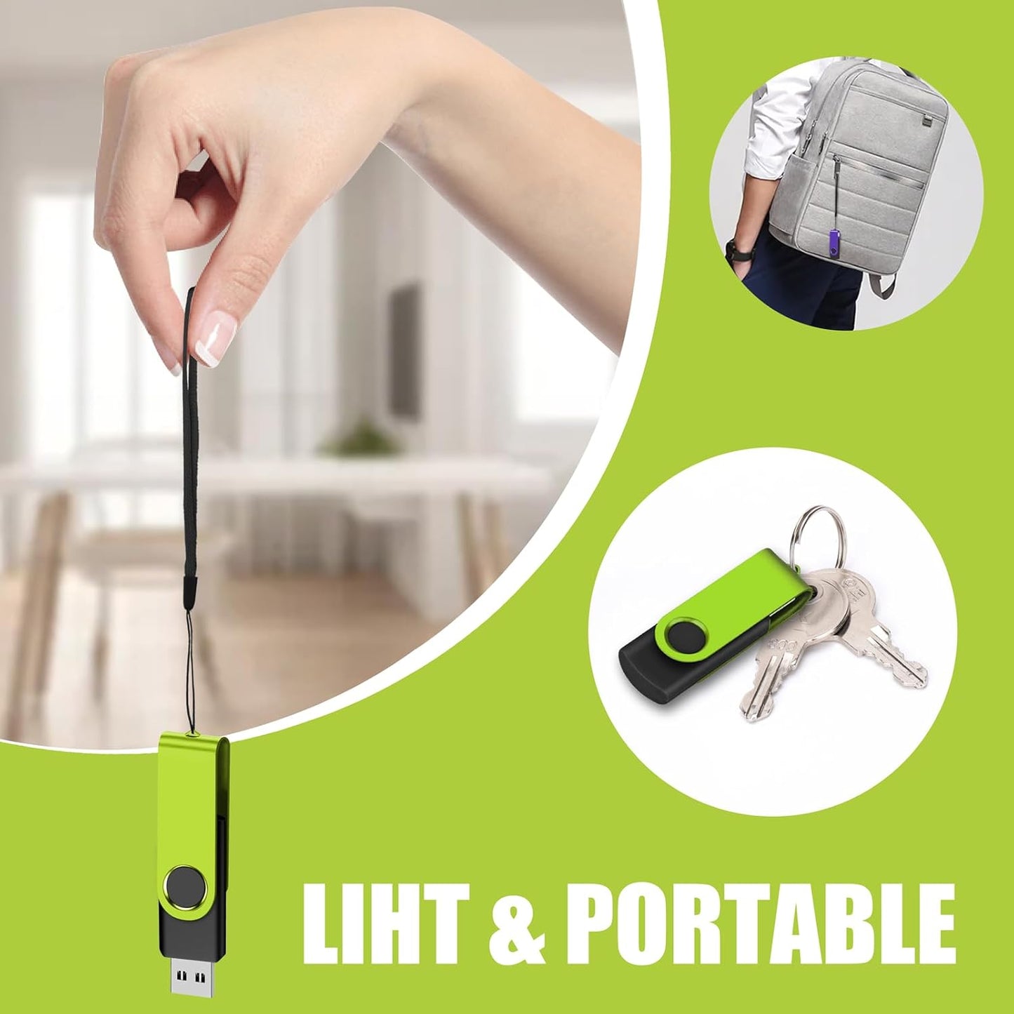 EASTBULLUSB Flash Drive Bulk 8GB 20 Pack with Lanyards USB 2.0 Thumb Drive Bulk Memory Stick Swivel Pen Drive for Storage and Backup 8GB 20 Pack, Green