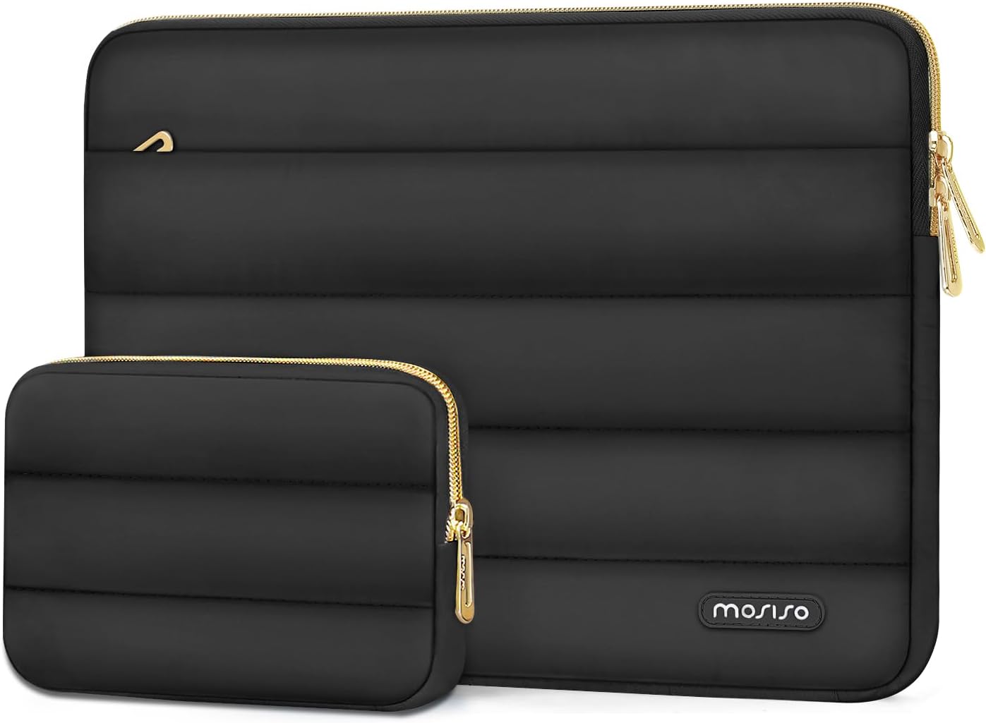 MOSISO 15-15.6 inch Laptop Case, 16 inch Puffy Laptop Sleeve Compatible with MacBook Pro 16, HP Dell ASUS Acer Toshiba Lenovo Notebook Computer, Polyester Horizontal Bag with Small Case, Black