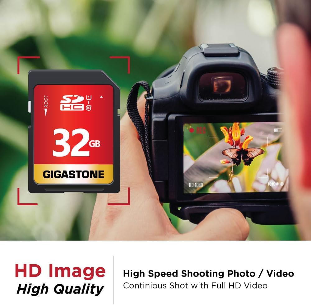 GIGASTONE 32GB SD Card 5 Pack UHS-I U1 Class 10 SDHC Memory Card Full HD Video Compatible with Canon Digital Camera, SPYPOINT TACTACAM Trail Camera, with 5 Mini Cases