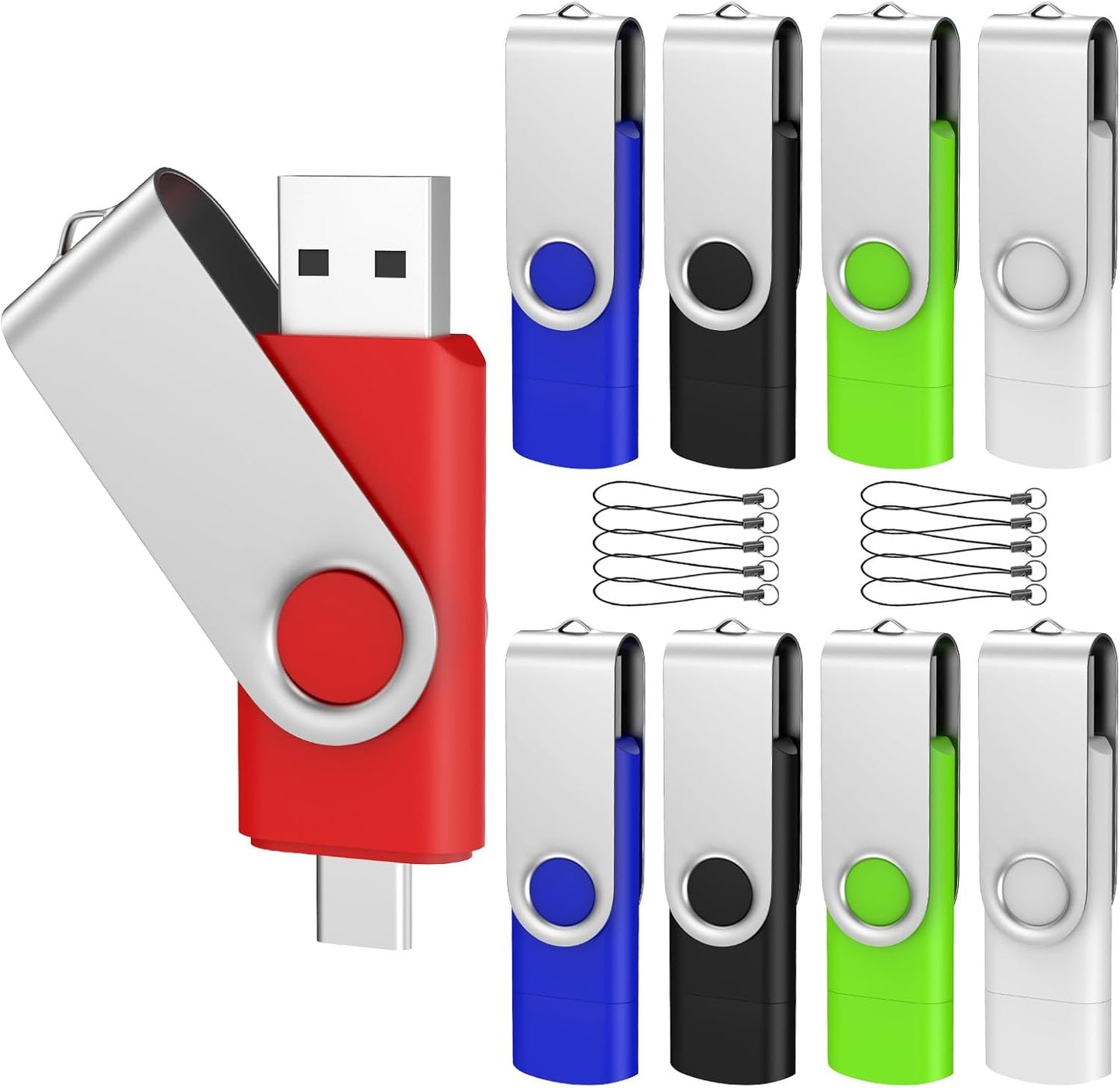 ABLAZE 16GB USB C Flash Drive 10 Pack, OTG USB 2.0 + Type C Memory Stick Dual Type C Thumb Drive Compatible with iPhone 16/15, Android Smartphone, Computers, Tablets, Mac,iPad,PC