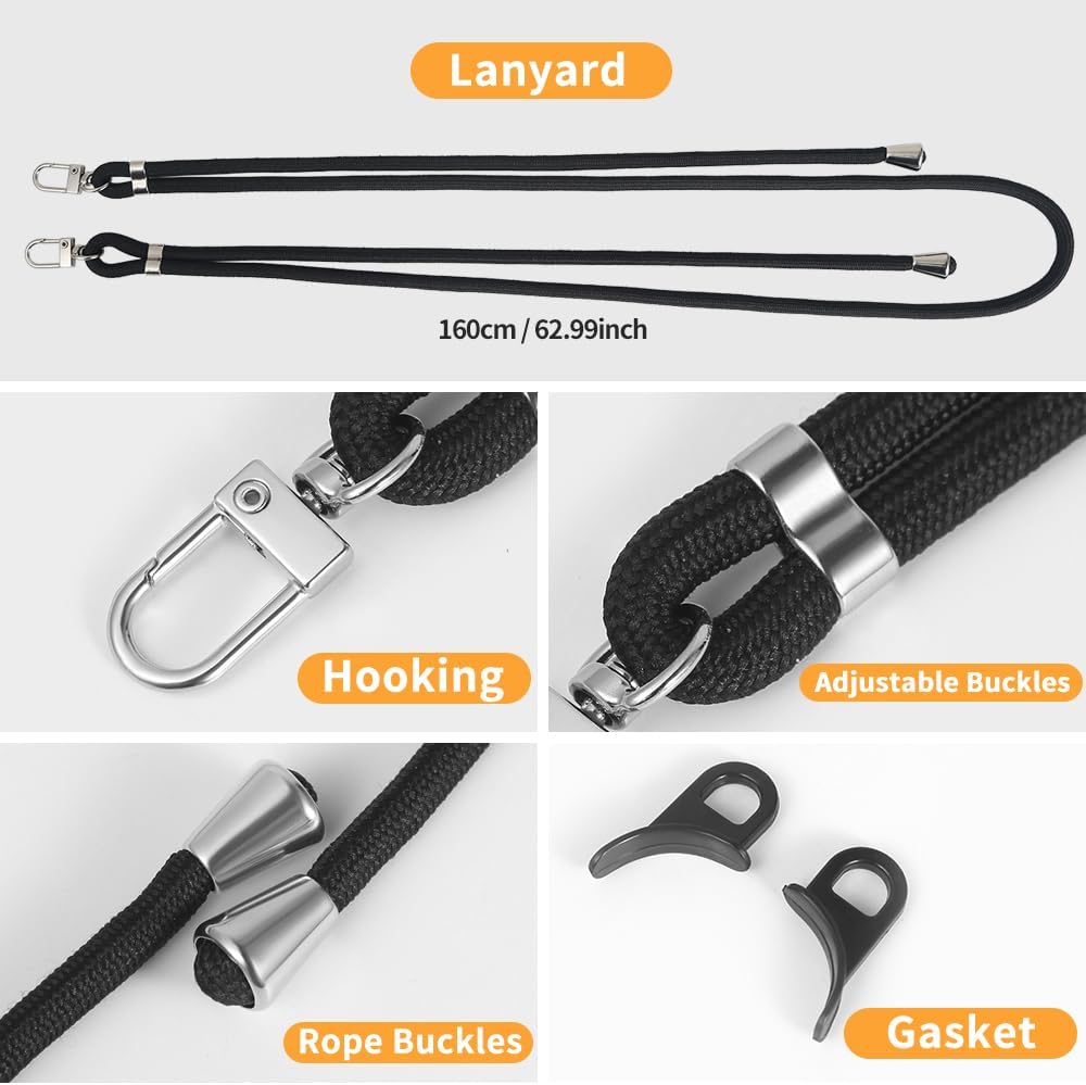 for iPhone 15 Pro Case with 62.99 inch Lanyard, Classic Clear&Black Magnetic Phone Case, Drop&Shockproof Protection Cases, Phone Lanyard for Around The Neck, Compatible with Magnet Accessory