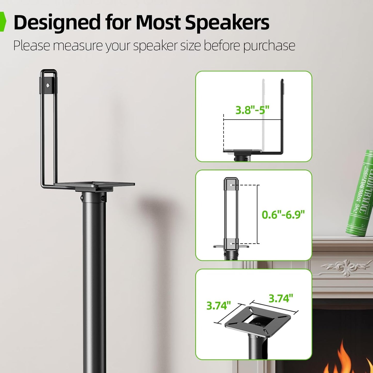 USX MOUNT Bookshelf Speaker Stands Pair, Height Adjustable Extends 32-42 inch for Rear Surround Sound Speakers, Floor Satellite Speaker Stands for Vizio Bose Sony JBL Klipsch Polk, Max Load 11 lbs