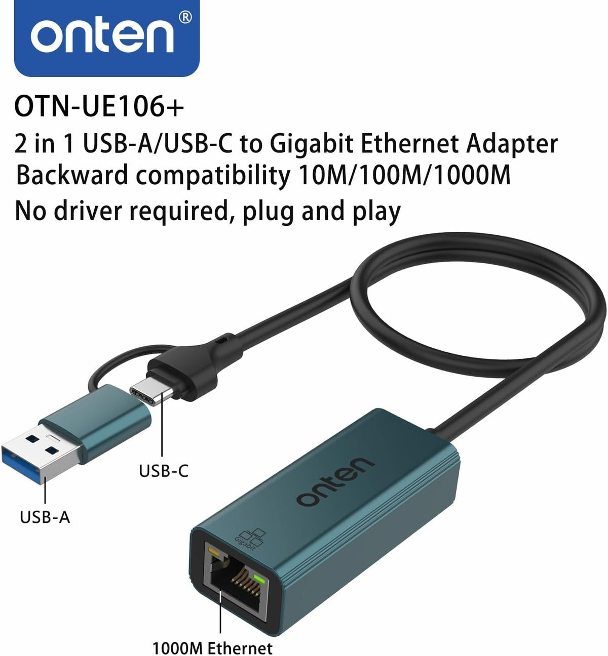USB-A and USB-C to Ethernet Adapter,Driver Free RJ45 to USB C or USB A, Gigabit Ethernet LAN Network Adapter for Windows,Mac OS, iOS and More