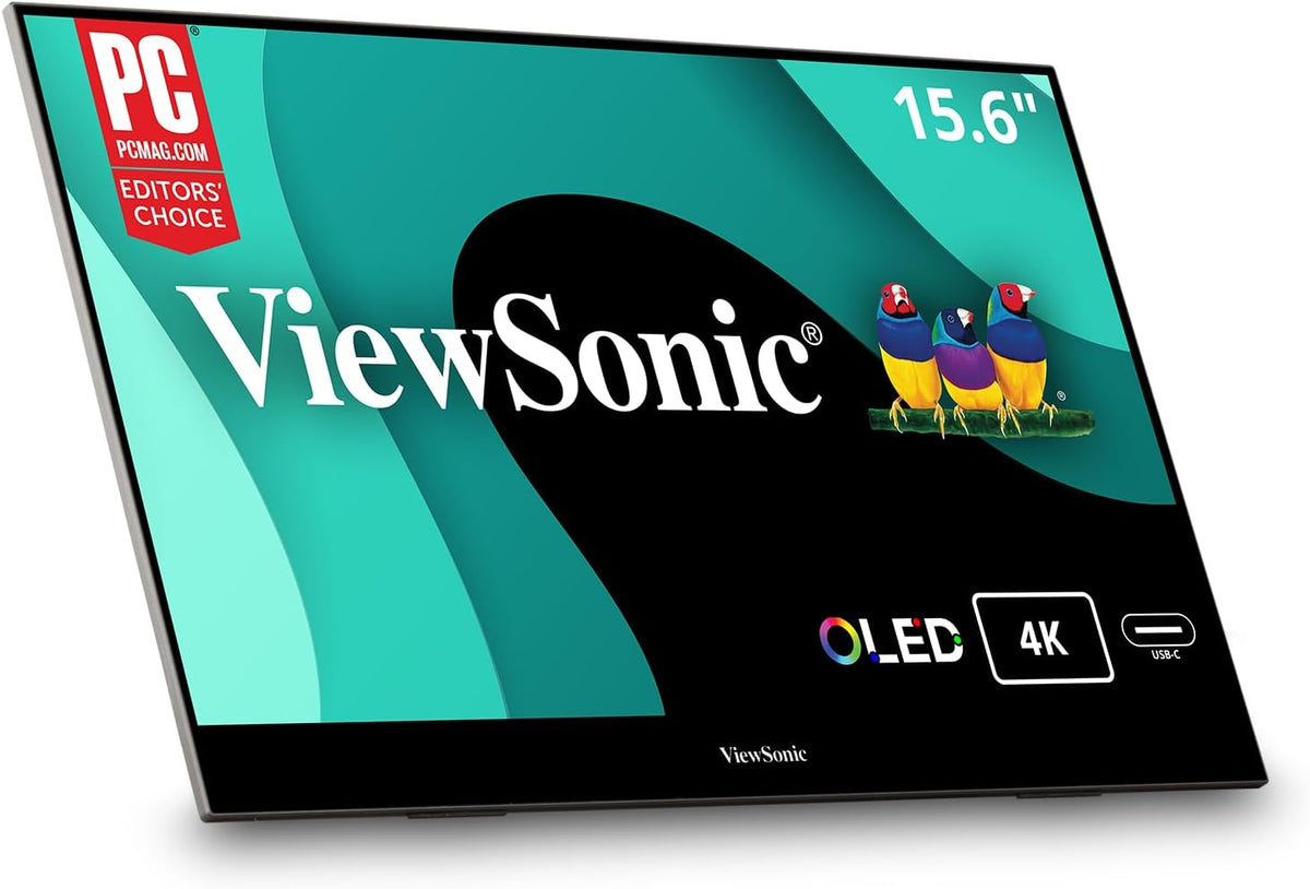 ViewSonic VX1655-4K-OLED 15.6 Inch 4K UHD Portable OLED Monitor with 2 Way Powered 60W USB C, Mini HDMI, Dual Speakers, and Built-in Stand with Magnetic Cover