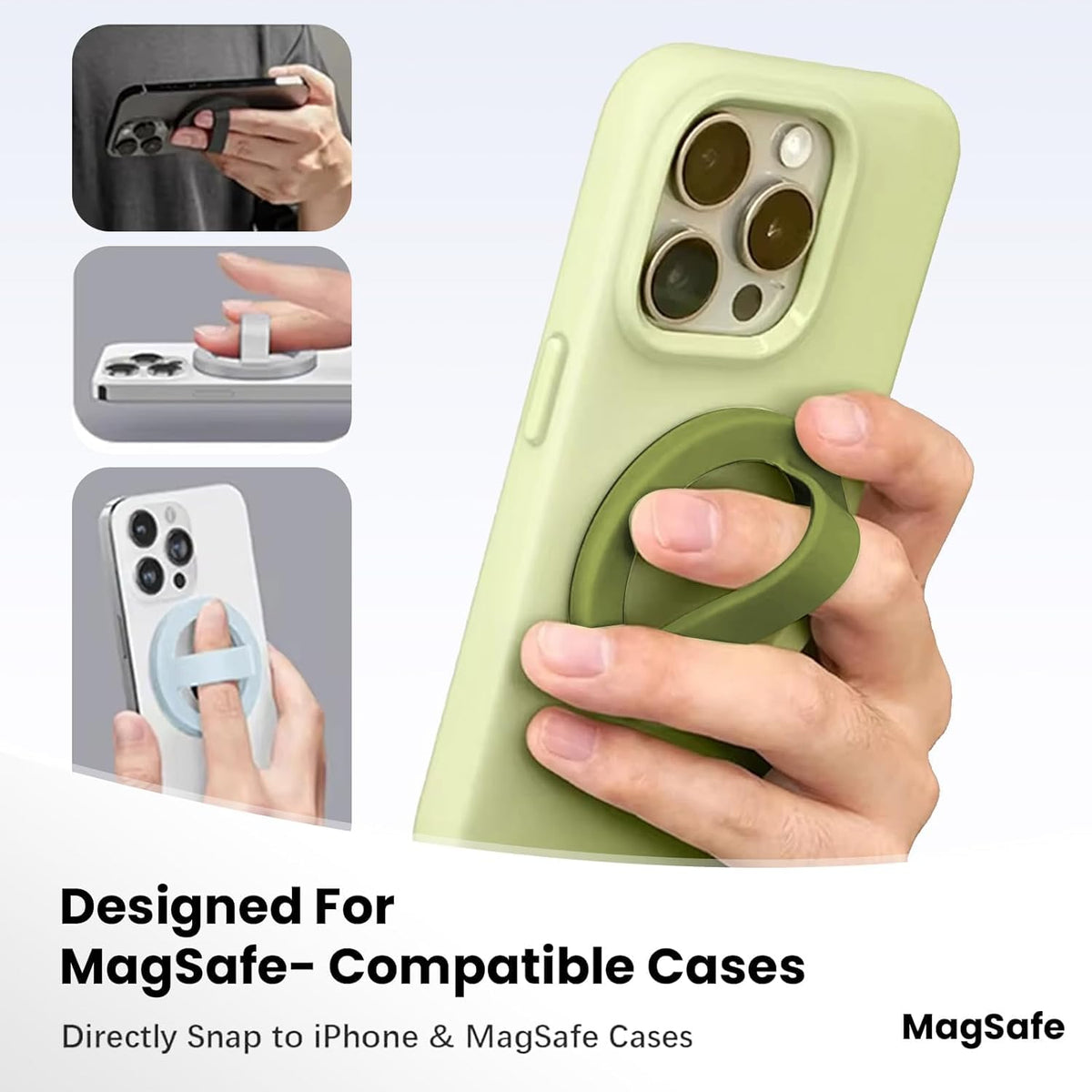 Magnetic Silicone Ring Grip Phone Holder, Loop Grip Phone Holder,Magnetic Phone Loop,Magsafe Phone Grip,Compatible with Magsafe for iPhone 16/15/14/13/12 Series (Wasabi Green)