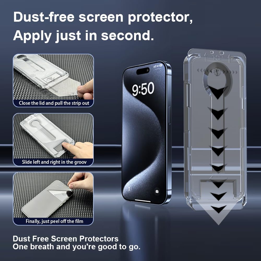 OneFish Screen Protector for Iphone 16 Pro Max, HD Clarity Tempered Glass Film 9H+ Hardness, with Hassle-Free Installation Frame, Dust-Free Bubble-Free Anti-Fingerprint, 2Pack